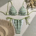 thumbnail image 5 of YTCAMLO Women's Colorblock Stripes Bikini Sets Summer Trendy Halter Tied Triangle High Cut Thong Cheeky Two Piece Bathing Suit, Green M, 5 of 9