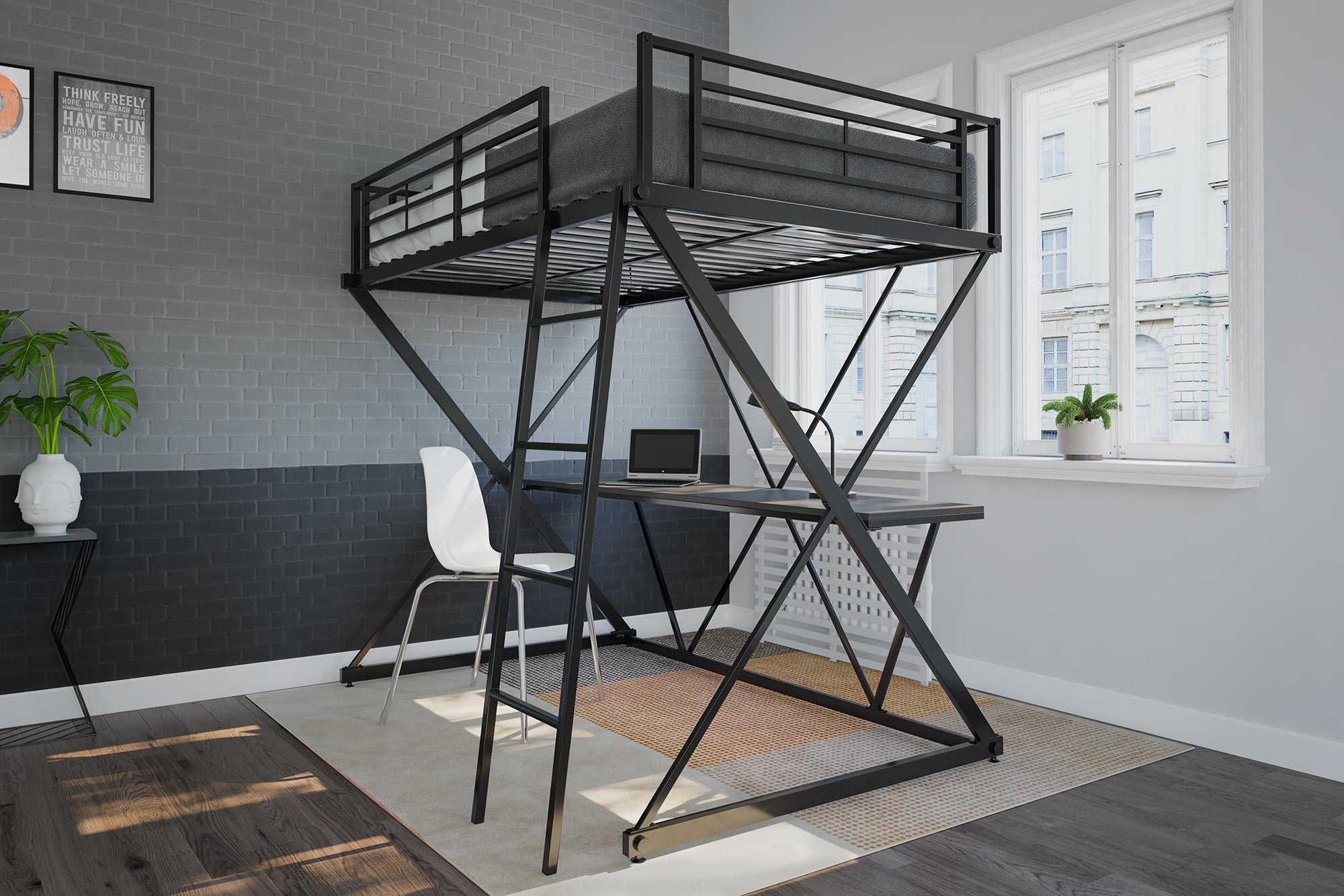 X Loft Bed over Workstation, Black