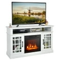 thumbnail image 1 of Gymax Meuble Télé 48 Pieds' Console Armoire avec Foyer Centre de Divertissement pour Salon Blanc, 1 of 10