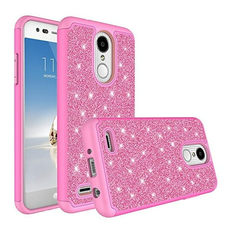 For TracFone/Straight Talk LG L413/LG 413DL/Premier Pro LTEPremier Pro LTE Case w/[HD Screen Protector] Glitter Sparkle Shiny Bling Shock Proof Dual Layer Case Cover - Hot Pink