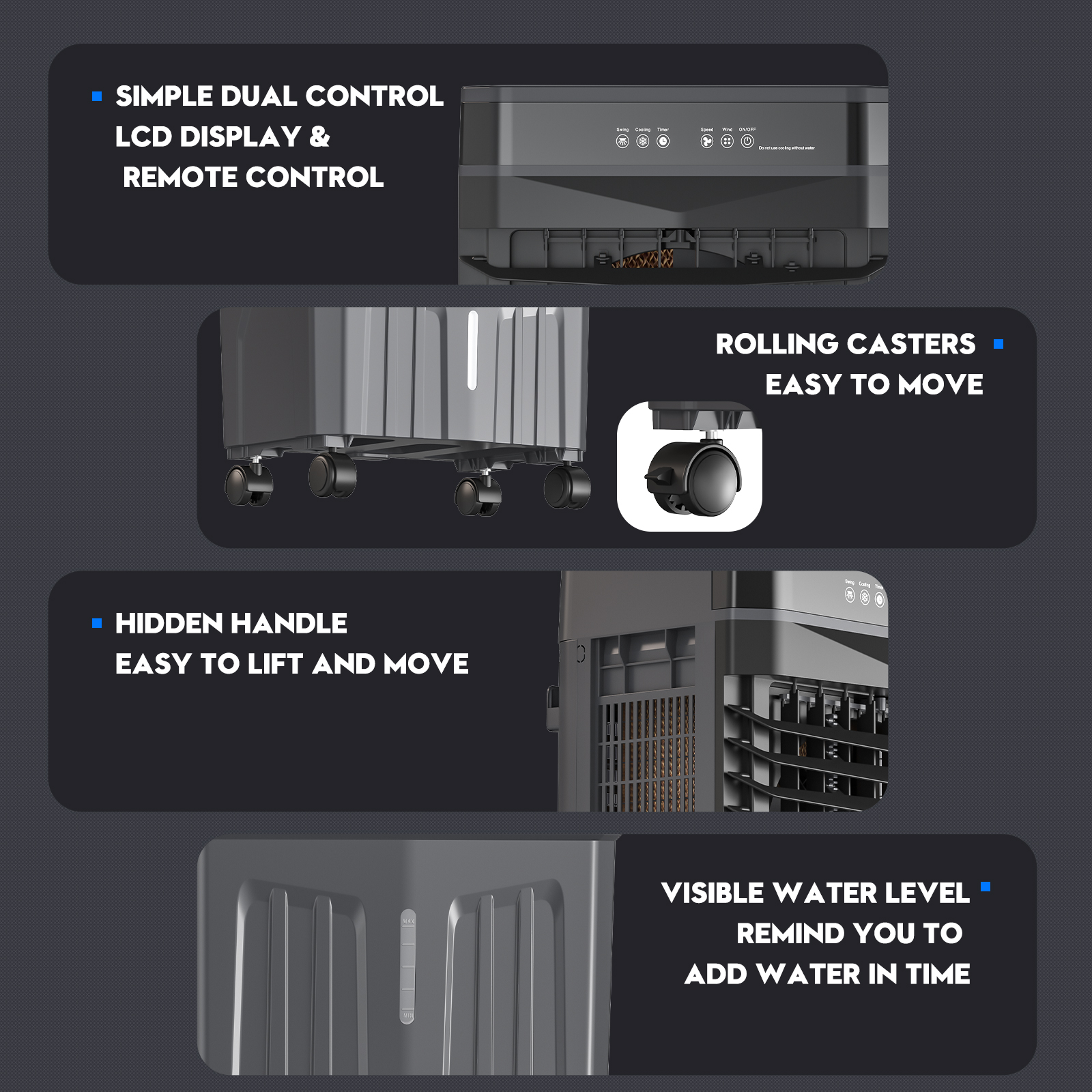 Auertech Portable Evaporative Air Cooler with Remote, 1800CFM 12H Timer 3 in 1 Swamp Cooler, 4 Ice Boxes, 5.3 Gal Water Tank