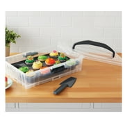 Mainstays Dessert Carrier, Rectangular Design, Clear Plastic with Dark Gray Handle and Clasps, Includes Slice-and-Serve Utensil (1 Each) 18 x 12 x 4.3
