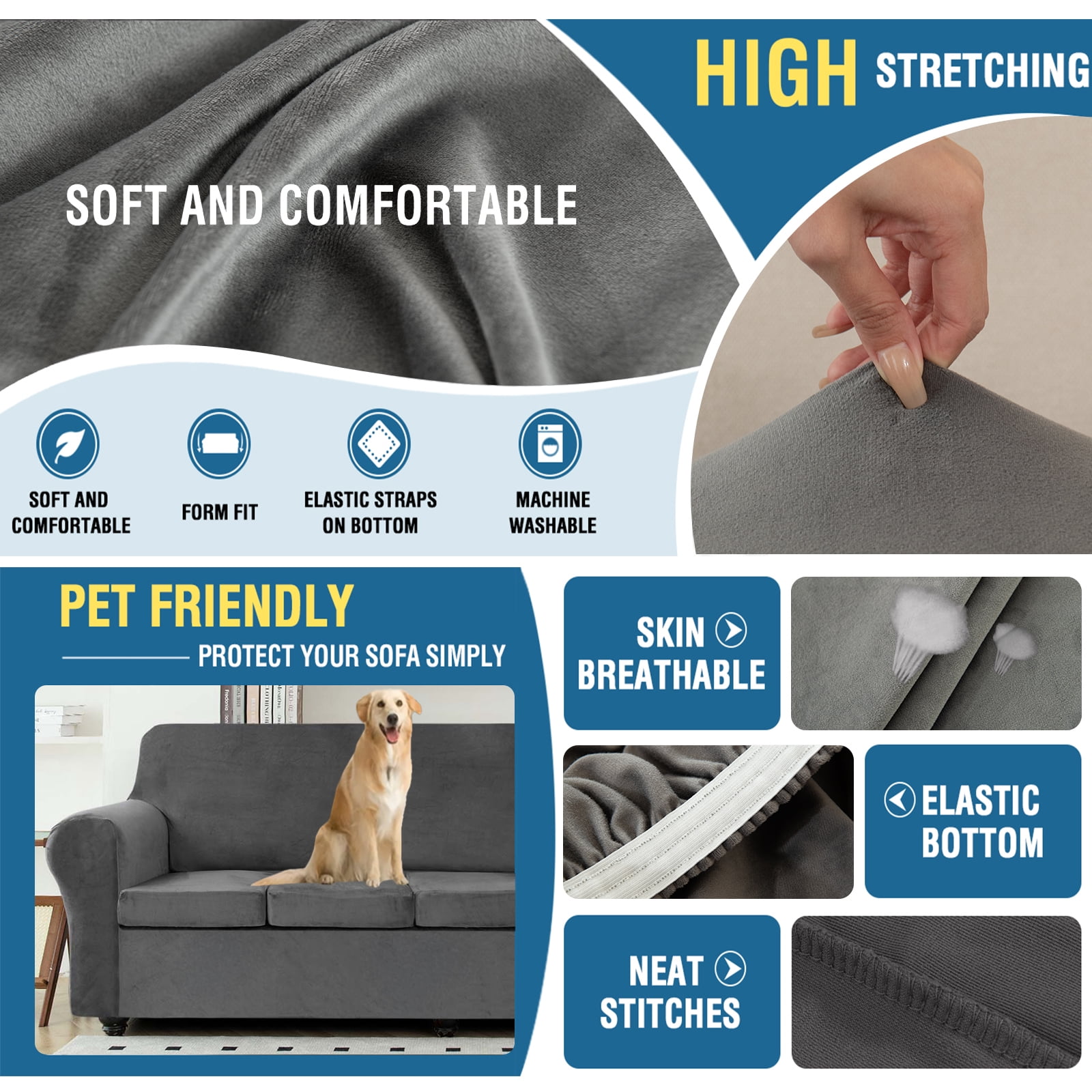 Sanmadrola Sofa Cover Slipcover Couch Cover Set for Chair Super Stretch Universal Slip Cover Furniture Protector 2 Pieces