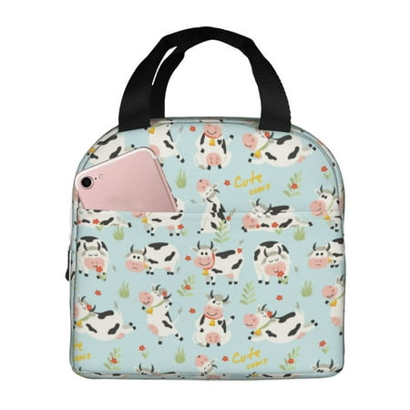 Insulated Lunch Bag for Women Men - Cartoon Funny Cute Cow Flower Leakproof Cooler Lunch Box for Women Men  Lunch Tote Bags for Work School Picnic Travel