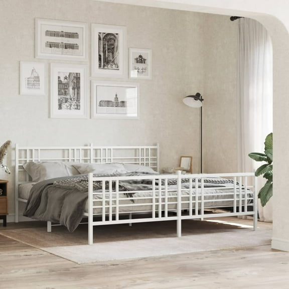 vidaXL Metal Bed Frame without Mattress with Footboard White 76"x79.9"
