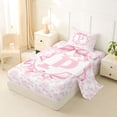 thumbnail image 2 of Feelyou Rose Letter P Twin Sheet Sets for Girls Kids, Kawaii Bowknot Bedding for Bedroom, Pink, 3pcs, 2 of 5