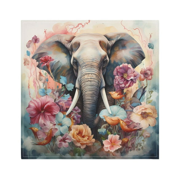 JSTEL Elephant Flowers Waterdolor Cloth Napkins Set of 1, 20x20 Inch Washable and Reusable Napkin for Decoupage Dinner Party Everyday Use