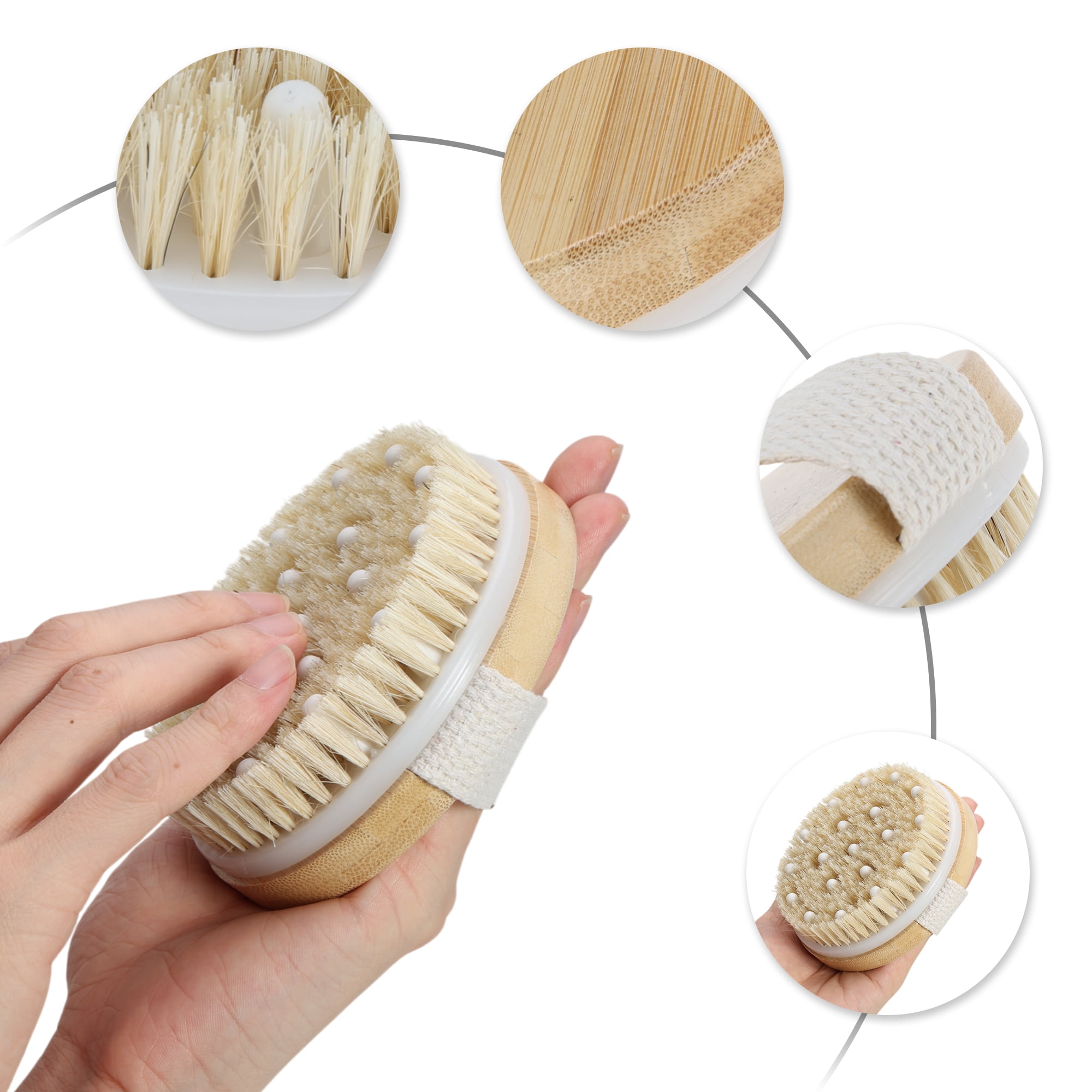 Unique Bargains Natural Bristle Bath Brush with Comfortable Grip and Wooden Design