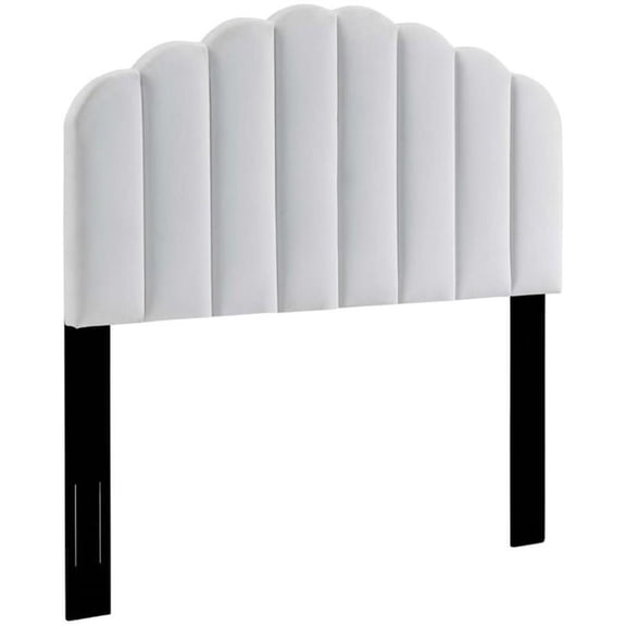 Pemberly Row Full/Queen Scalloped Performance Velvet Headboard in White