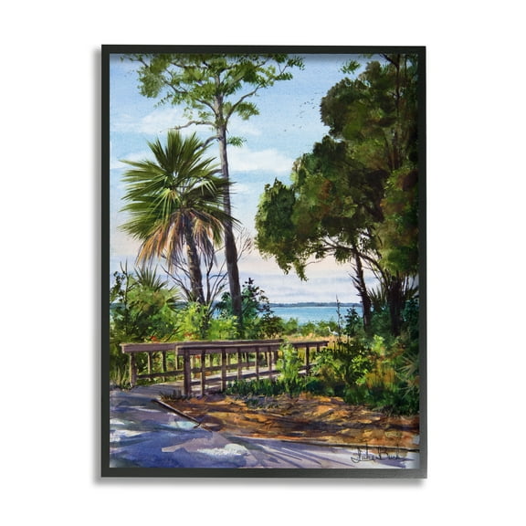 Stupell Industries Tropical Boardwalk Landscape Nature Painting Black Framed Art Print Wall Art, 11 x 14