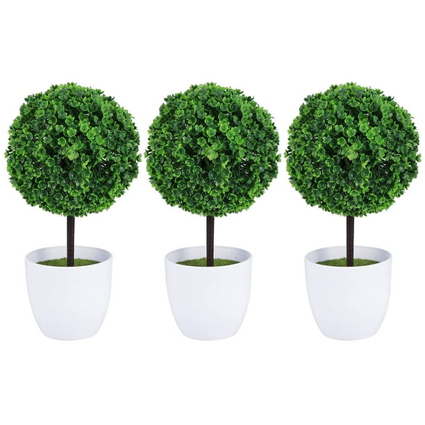 3 bolas de plantas artificiales de cerezo artificial, bonsái de imitación de planta verde.