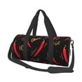 thumbnail image 2 of Xecao Hot Chili print Round Travel Duffel Bag is a foldable gym bag with an inner pocket, perfect for travel sports, 2 of 8