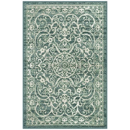 Maples Rugs Pelham Vintage Area Rugs for Living Room & Bedroom [Made in USA], 3'4 x 5, Light Spa