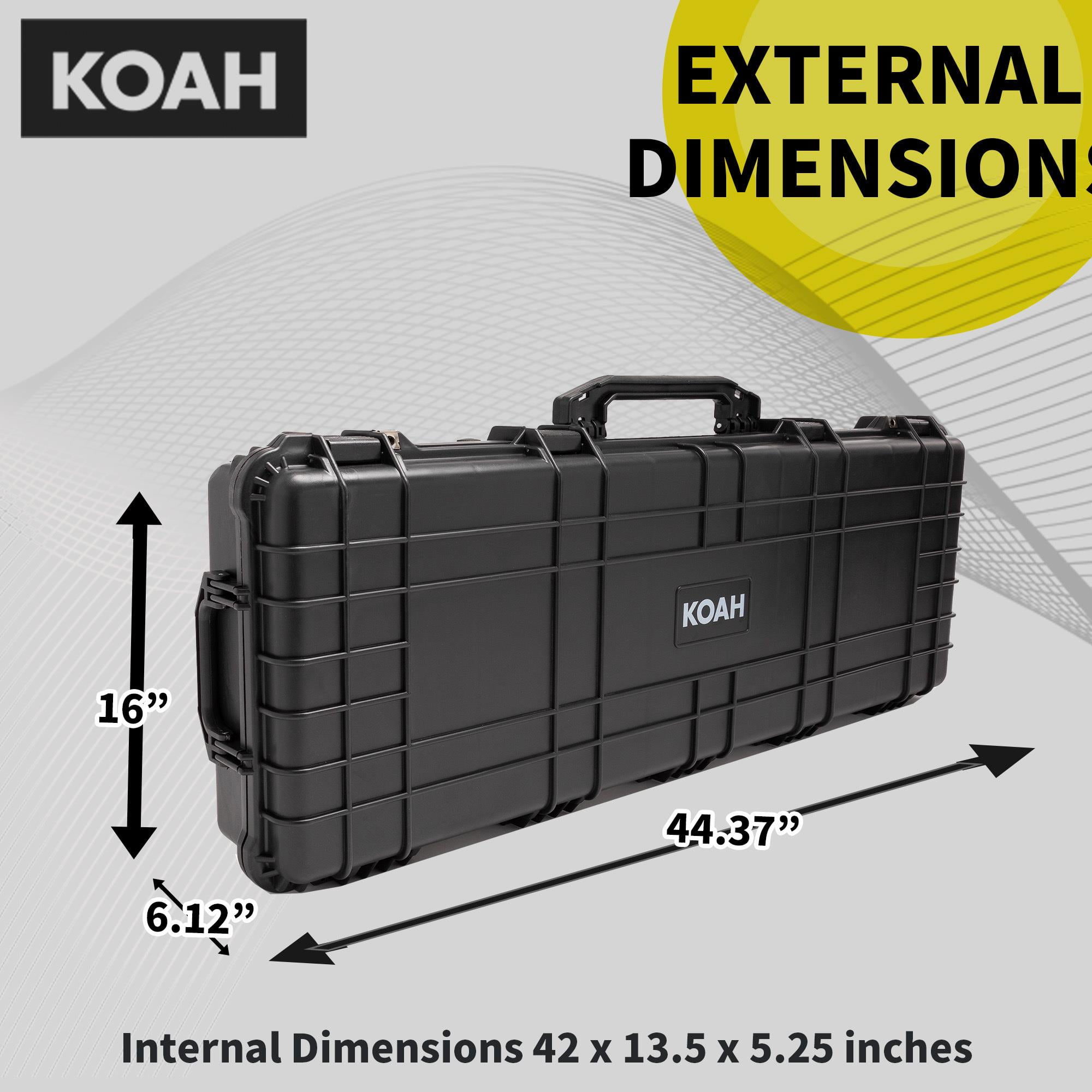 Koah 44" Inch Weatherproof Protective Roller Rifle Hard Case with Customizable Foam, Pressure Valve, and Lock Fittings (Black)