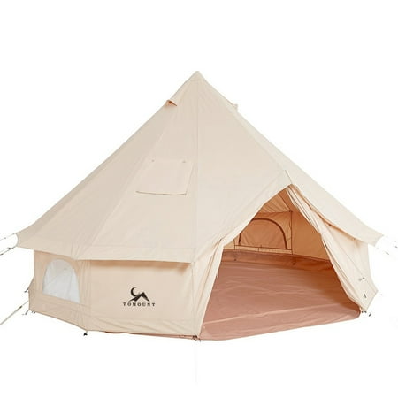 TOMOUNT Canvas Tent Bell Tent Yurt with Stove Jack Zipped Floor for Glamping 10ft/3m Dia 38LBS