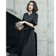 thumbnail image 1 of Vestido de noche negro para mujer, elegante, de largo medio, sencillo y generoso, para banquetes, talla grande, 1 of 6