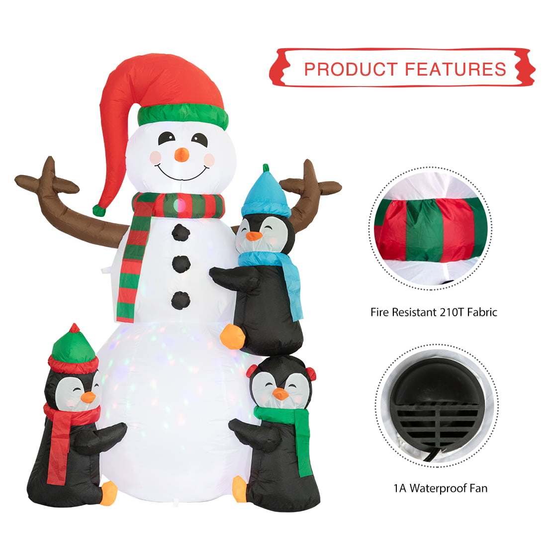 VIVOHOME 6ft Height Christmas Inflatable Snowman and Penguins with Colorful  Rotating Led Lights Blow up Outdoor Yard Decoration
