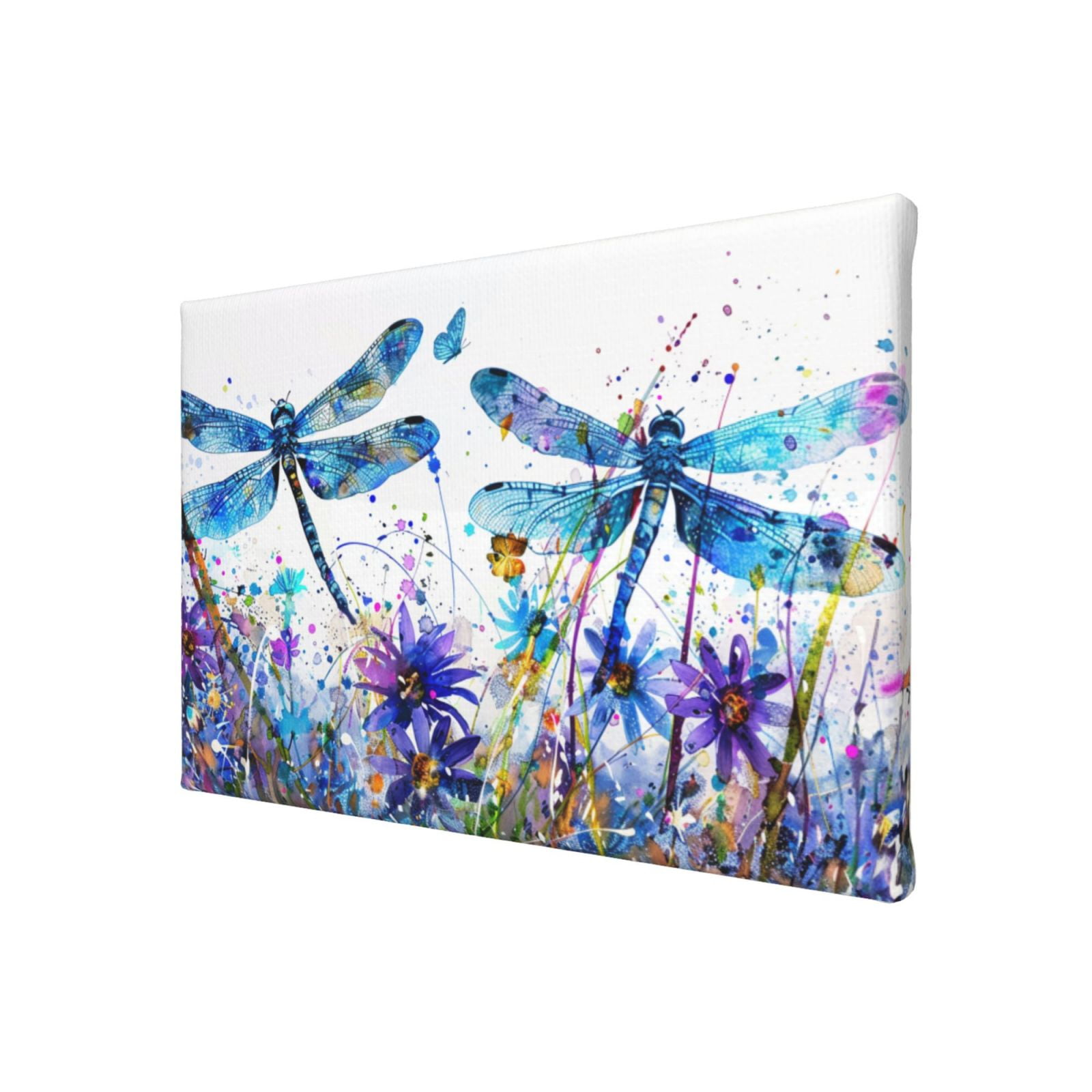 8x12 inch Yard Decor Colorful Dragonflies & Flowers Painting Canvas Poster,Rustic Villa Garden Yard Wall Art Decor Paintings,Insect Club,Cafes,Bar,Campus Decor,For Dragonflies Lovers Gifts