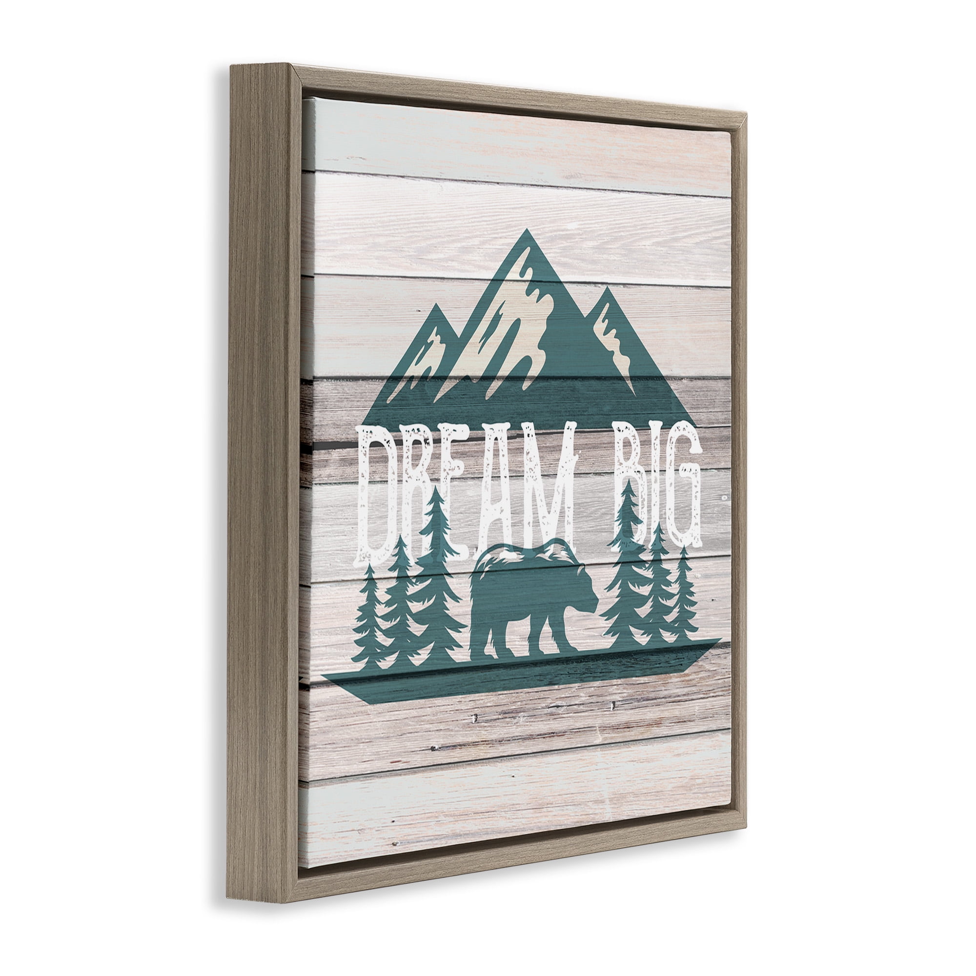 Stupell Industries Rustic Forest Mountain Adventure Dream Big Sentiments Typography Painting Brown Floater Framed Canvas Art Print Wall Art, 18 x 18