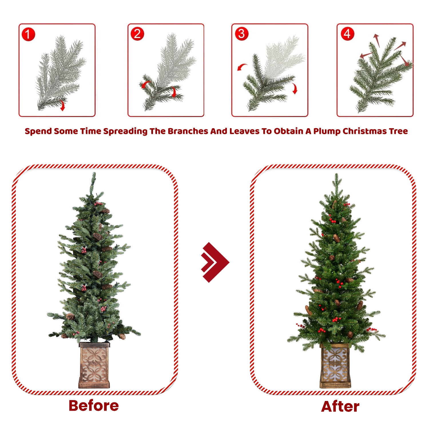 Sparkling Glitter Base Prelit Christmas Tree 100 LED Lights Berries Cones PE PVC Tips Holiday Decor