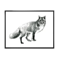 Designart 'Black and White Portrait Fox' Farmhouse Framed Canvas Wall Art Print