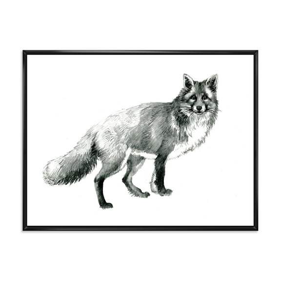 Designart 'Black and White Portrait Fox' Farmhouse Framed Canvas Wall Art Print