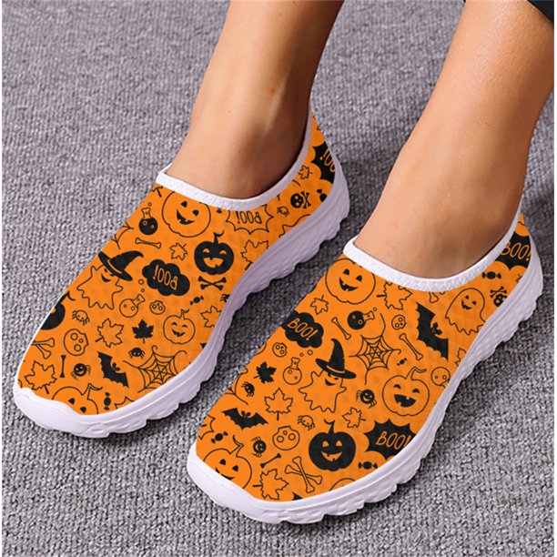 Decoración de Halloween Patrón de calabaza espeluznante Zapatillas de tenis para mujer Primavera Otoño Zapatillas antideslizantes de punta redonda Calzado de viaje al aire libre