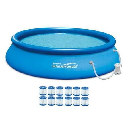 Summer Waves 15' Quick Set Inflatable Above Ground Pool + Pump + 12