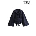 thumbnail image 2 of TRAF-blusa Kimono de manga larga para mujer, camisa con pajarita, botón frontal, Tops elegantes, moda, 2 of 5