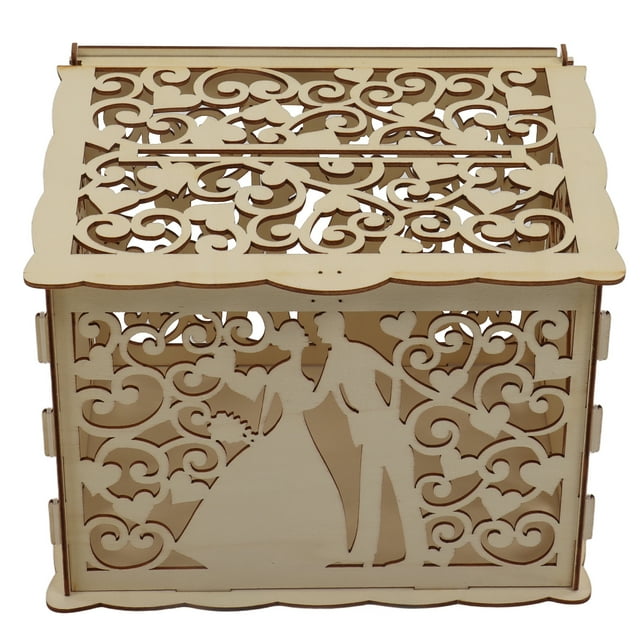 Hollow Wedding Box, DIY Wooden Box Multifunctional For Donation For Party JM01777 Small
