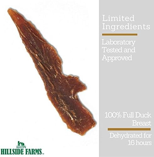 Hillside Farms Duck Jerky Dog Treats with Only 3 Ingredients and No Fillers, 2 lb. bag