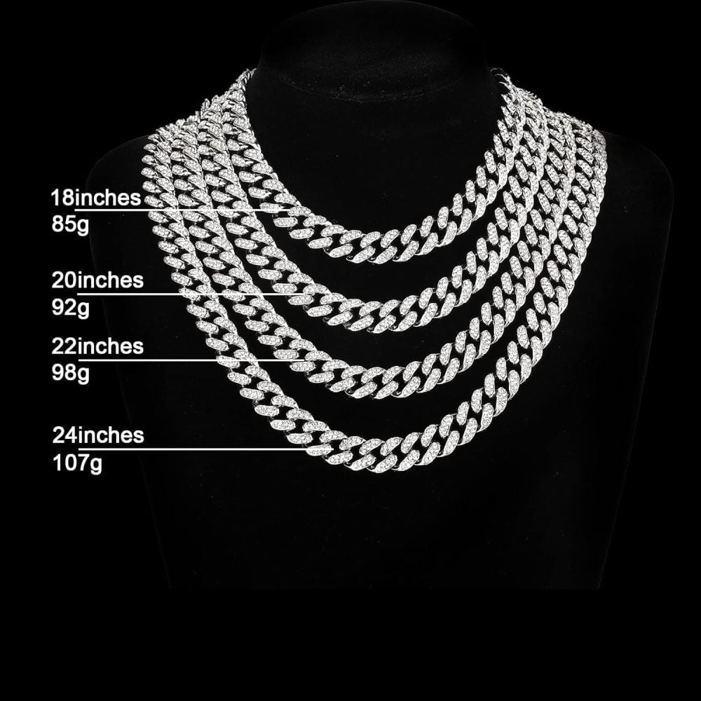 Cuban Link Chain Miami Cuban Necklace Gold/Silver Plated Diamond Cut Stainless Steel Chain for Men Women 13mm Iced Out Hip Hop Jewelry
