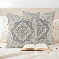 thumbnail image 3 of Beige Boho Floral Outdoor Waterproof Pillow Covers, Medieval Vintage Ethnic Flower Abstract Decorative Square Throw Pillowcase Sofa Cushion Sham for Patio/Couch/Chair, 26"x26" 2 Pack, 3 of 8