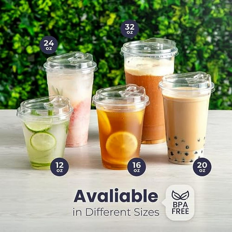 30 Pack Clear Cups with Strawless Sip-Lids, Iced Coffee Cups with  Lids,Disposable Plastic To