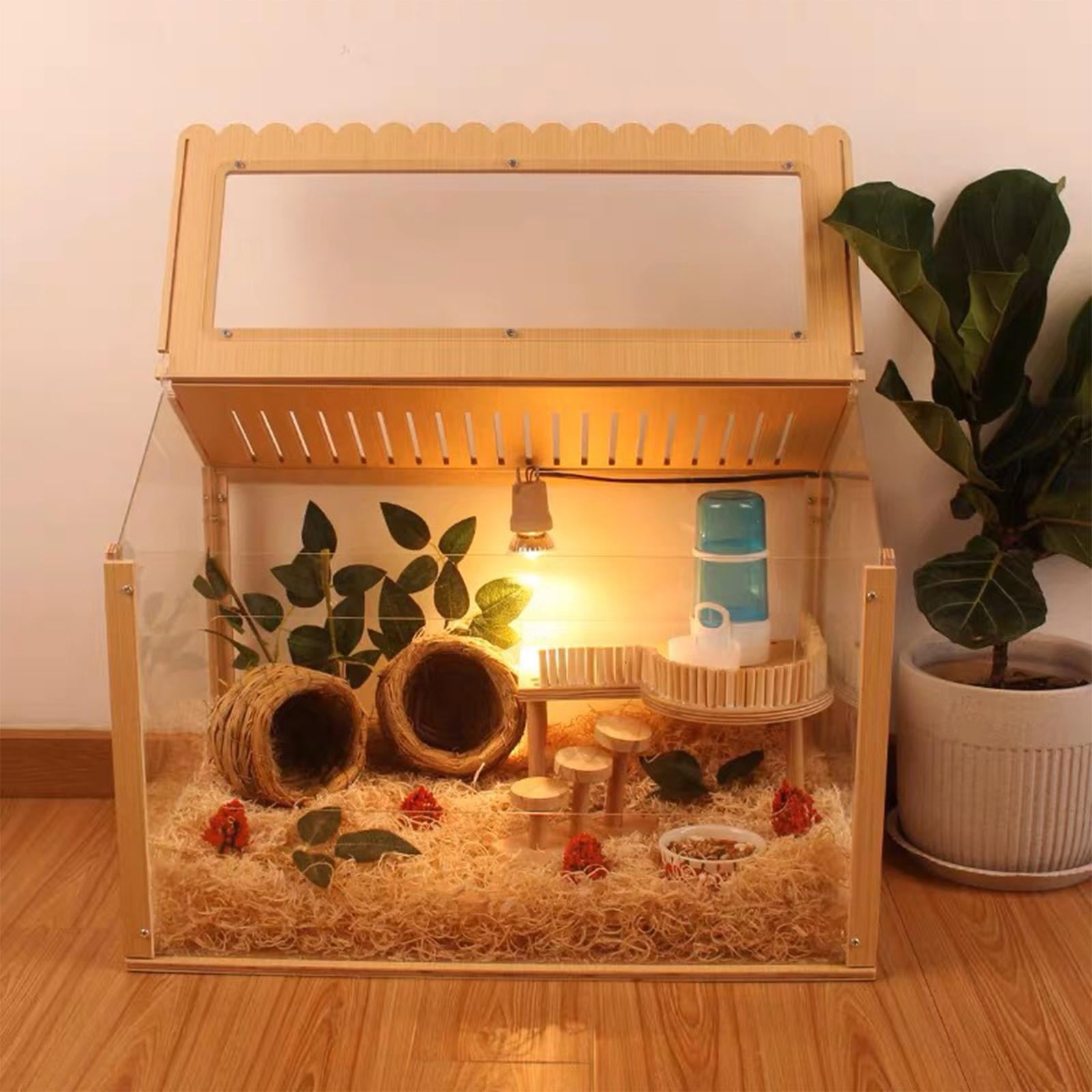 Tooyful Hamster Habitat Nesting Habitat Exercise Toy Durable Activity Platform Tunnel Exploring Toys Wood Playground for Hedgehog Guinea Pig 40x29x32CM