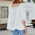 thumbnail image 4 of Blusa holgada de media manga con diseño de patchwork calado, talla M, color blanco con encaje, 4 of 6