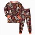 thumbnail image 6 of NOLDARES Kids Halloween Skeleton Pajamas Cotton Pumpkin Ghost Print Sleepwear Toddler Girls Boys Skull Halloween Pjs Sets(Brick Red,7-8 Y), 6 of 9