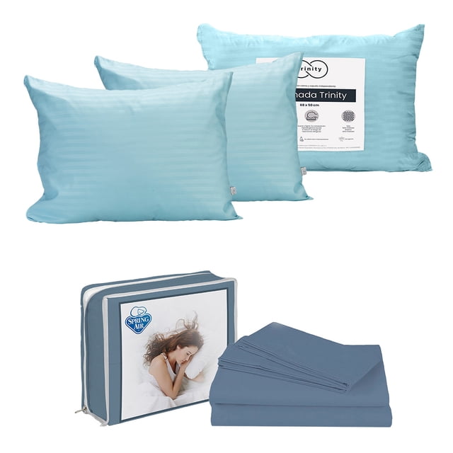 Juego de Sábanas King Size Azul Acero + Almohada Trinity 2