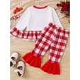 thumbnail image 3 of Suealasg Baby Girl Valentine's Day Outfits Clothes Toddler Girls Long Sleeve Heart Letter Print T-Shirts Tops Plaid Print Flare Pants 2Pcs Spring Valentine Party Clothing for Infant Girl, 3 of 9