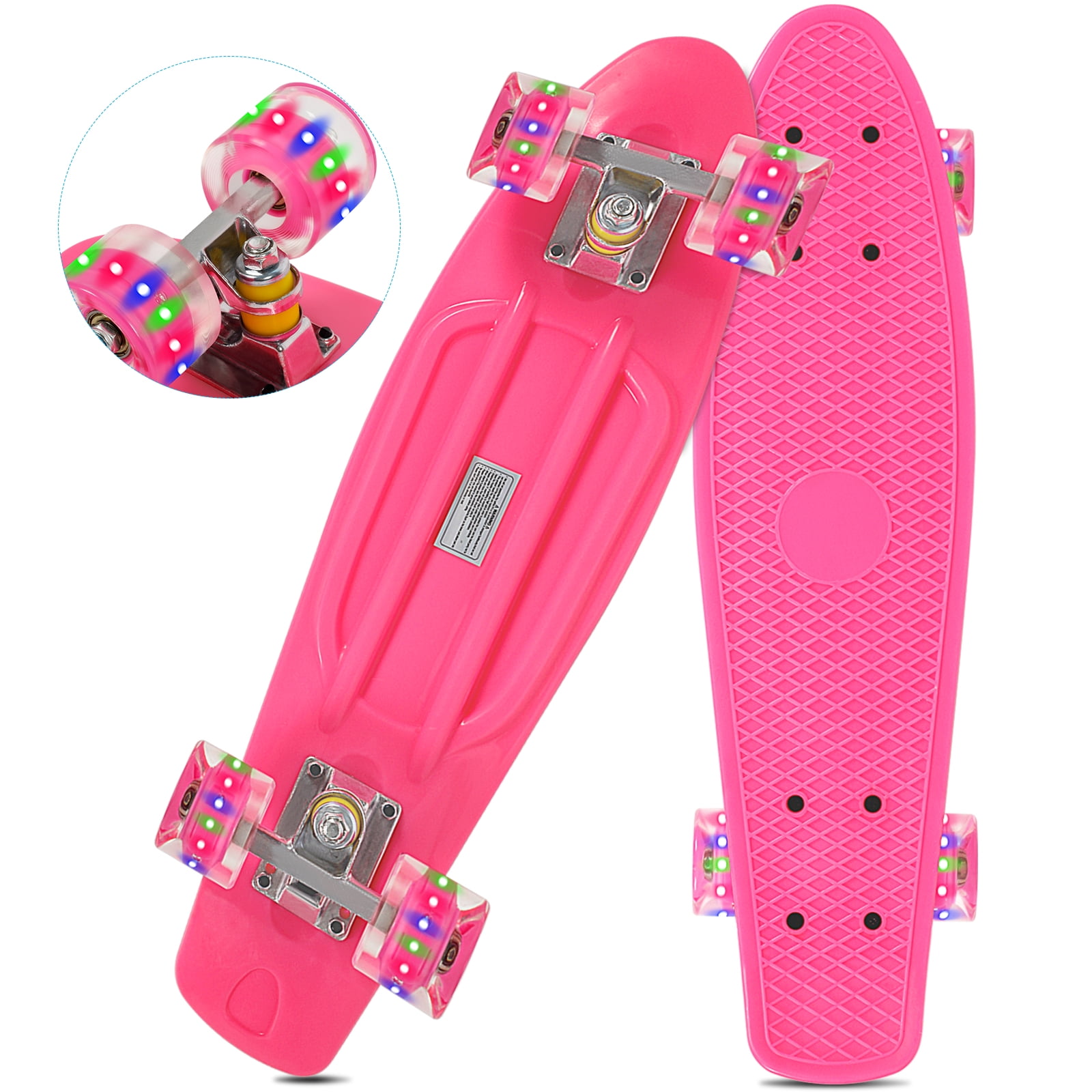 Skateboards Complete 22 Inch Mini Cruiser Retro Skateboard with LED Light Up/ 