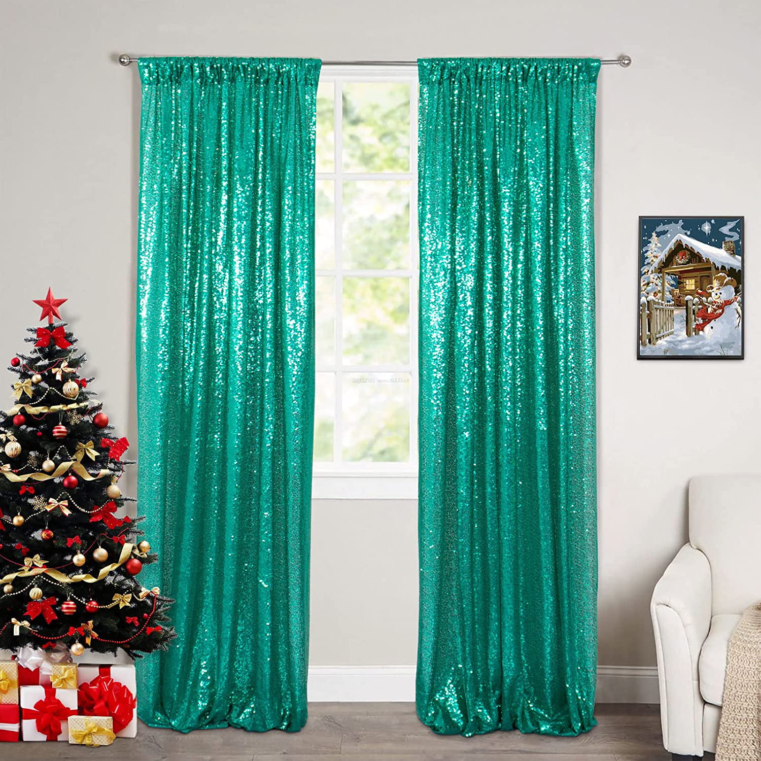 Sequin Curtains 2 Panels 2FTx8FT Lime Green Glitter Backdrop for Youtobe TV 