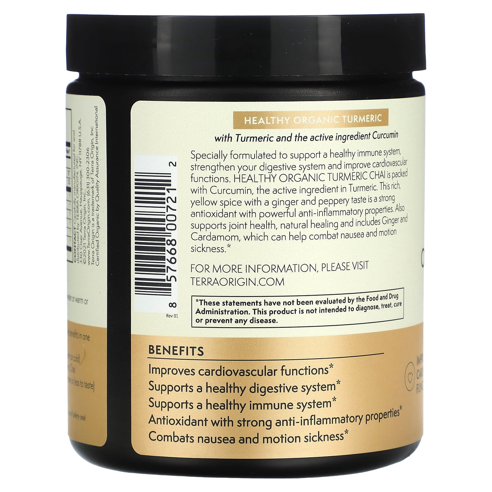 Terra Origin Organic Turmeric Blend, Chai, 6.35 oz (180 g)