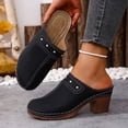 thumbnail image 2 of Rokment Women's Studded High Heels Mules Dressy Sandals Classic Fashion Casual Leather Closed Toe Chunky Stackable High Heels Clogs Spring Summer Heeled Dress Slip on Slippers Black Size 8, 2 of 2