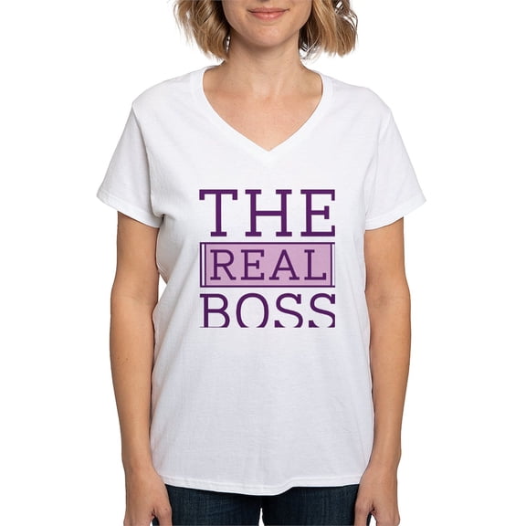 CafePress - The Real Boss Women's V Neck T Shirt - Womens Cotton V-Neck T-shirt