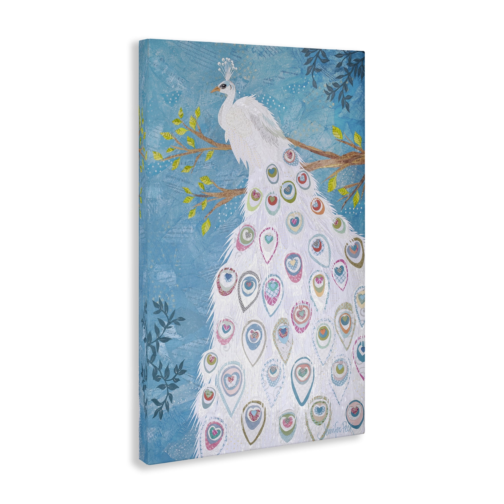 Stupell Industries White Patterned Peacock Animals & Insects Painting Gallery Wrapped Canvas Art Print Wall Art, 24 x 36