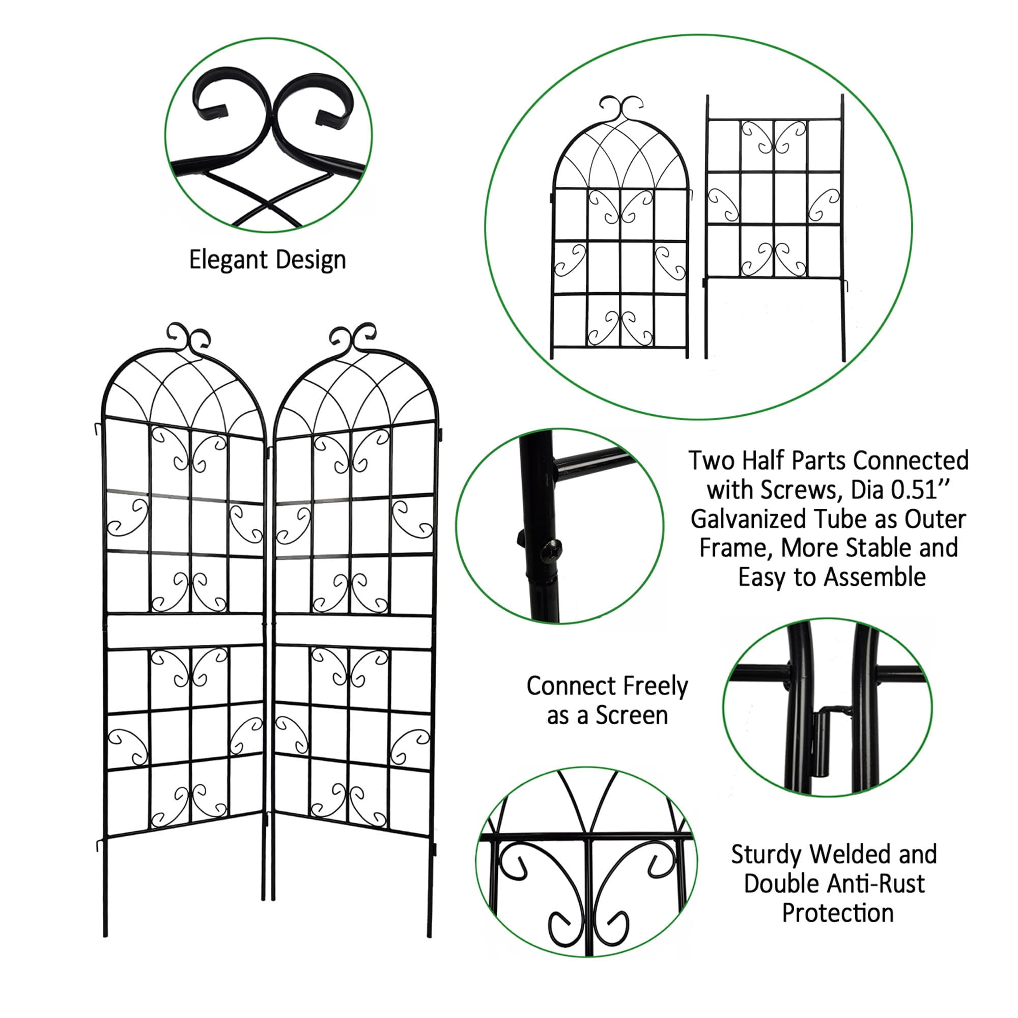 MAYEERTY 4 Pack Metal Garden Trellis 71 x 19.7 Inch Rustproof Climbing Plants Support Black Outdoor Flower