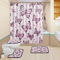 BZSMCE 4PCS Pink Butterfly Bliss Shower Curtain Set Bathroom Decorative Set