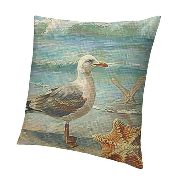BANET Coastal Throw Pillow Covers on Seaside Decorative Pillow Covers Outdoor Decor Pillow Cover for Sofa Couch(Oil-Bird) 12x12in