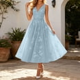 thumbnail image 5 of XIAOCHA Women's Waist Tie Tulle Dress Sleeveless V-Neck Floral Embroidery Summer Wedding Midi Gown, 5 of 5