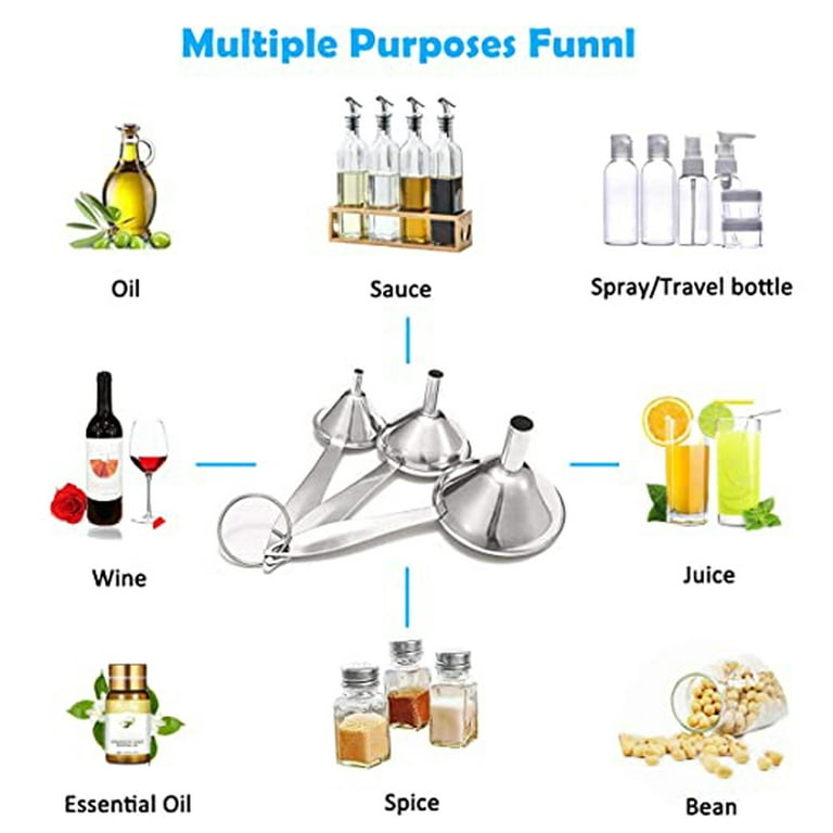 1PC Small Kitchen Funnel for Filling Bottles, Stainless Steel Mini Funnels  for Liquids, Dry Ingredients and Powders 